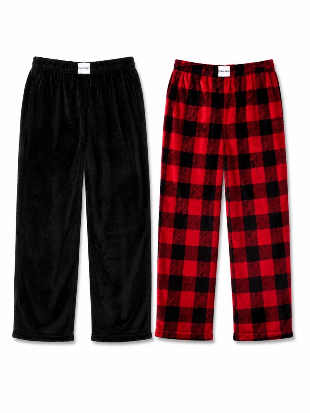New - Calvin Klein Kids 2-Pack Plush Pajama Pants Black and Buffalo Plaid